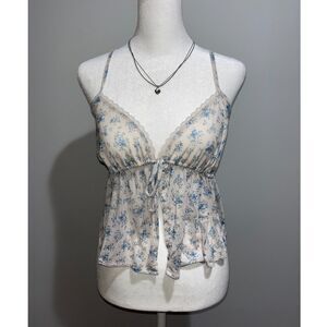 NWT Tilly's RSQ Tank Top Blue Sheer Floral Flowy Crop Tank M